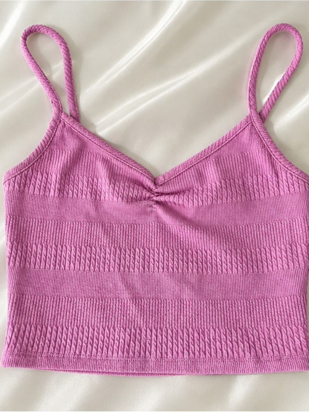 Forever 21 Pink Ribbed Cropped Cami Top Size M – Ruched Front